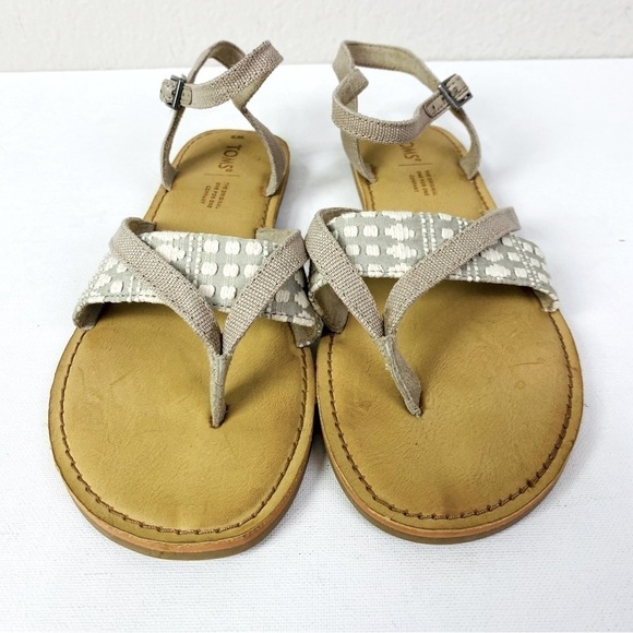 Toms Tan Lexie Sling Back Canvas Sandals Size W9 - Picture 1 of 5